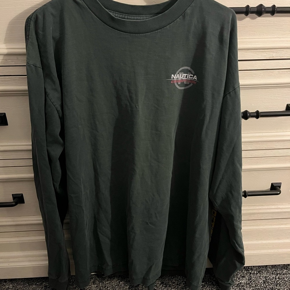 Nautica Green Long Sleeve Tee Classic Crew